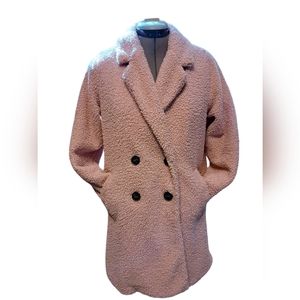 Long Faux Fur Pink Sherpa Girls Size 10/12 Large Coat
